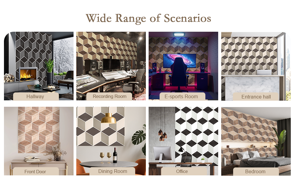 Акустичні панелі JBER для стін самоклеючі, шумопоглинаючі 3D-панелі для студії, офісу та дому, гексагональні (12 шт), 30×30×1 см, чорно-білі