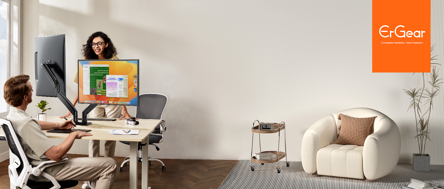 Кріплення для монітора ErGear на 2 монітори (13-32 дюйми), регульоване, поворотне, нахилене, поворотне, VESA 75/100, чорний