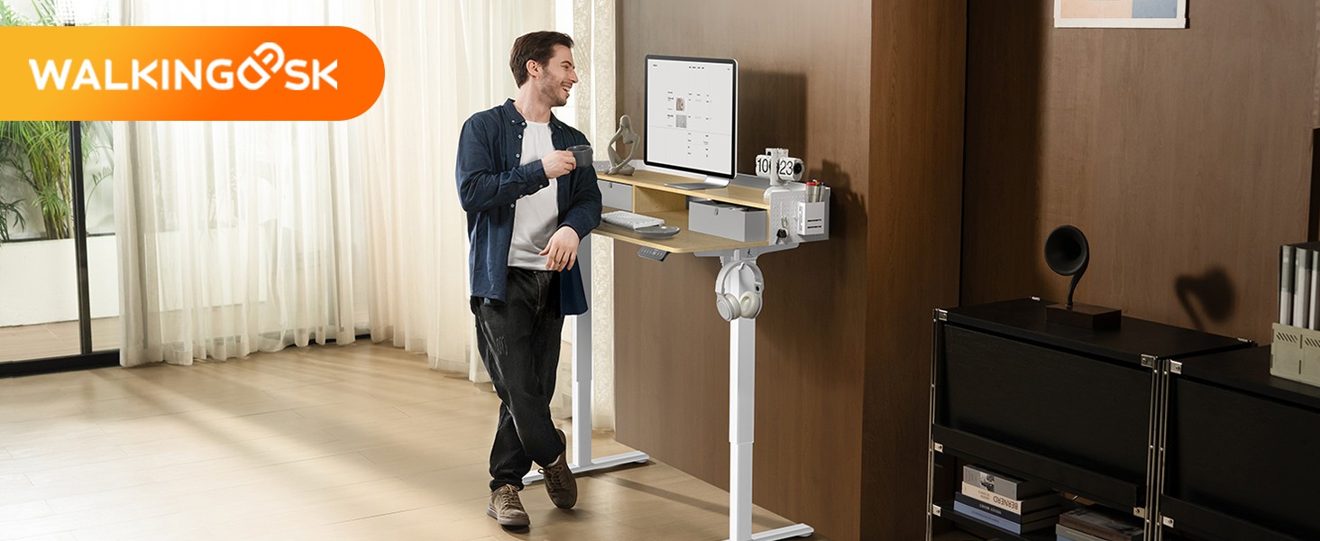 Electric Standing Desk with Drawers - 120x60cm Oak - Adjustable Height Desk for Home Office & DIY Pegboard