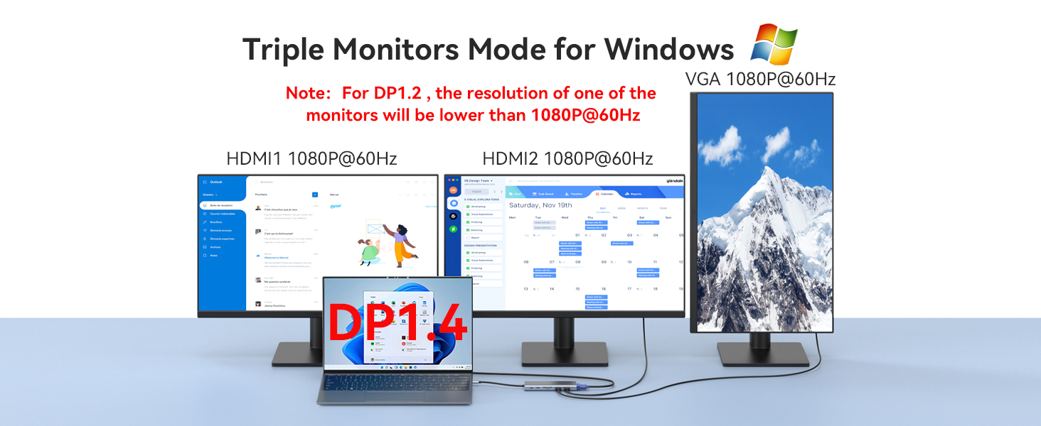 Док-станція USB-C з підтримкою двох моніторів, 14 в 1 для ноутбука: HDMI, VGA, Ethernet, PD, USB, SD/TF, Аудіо