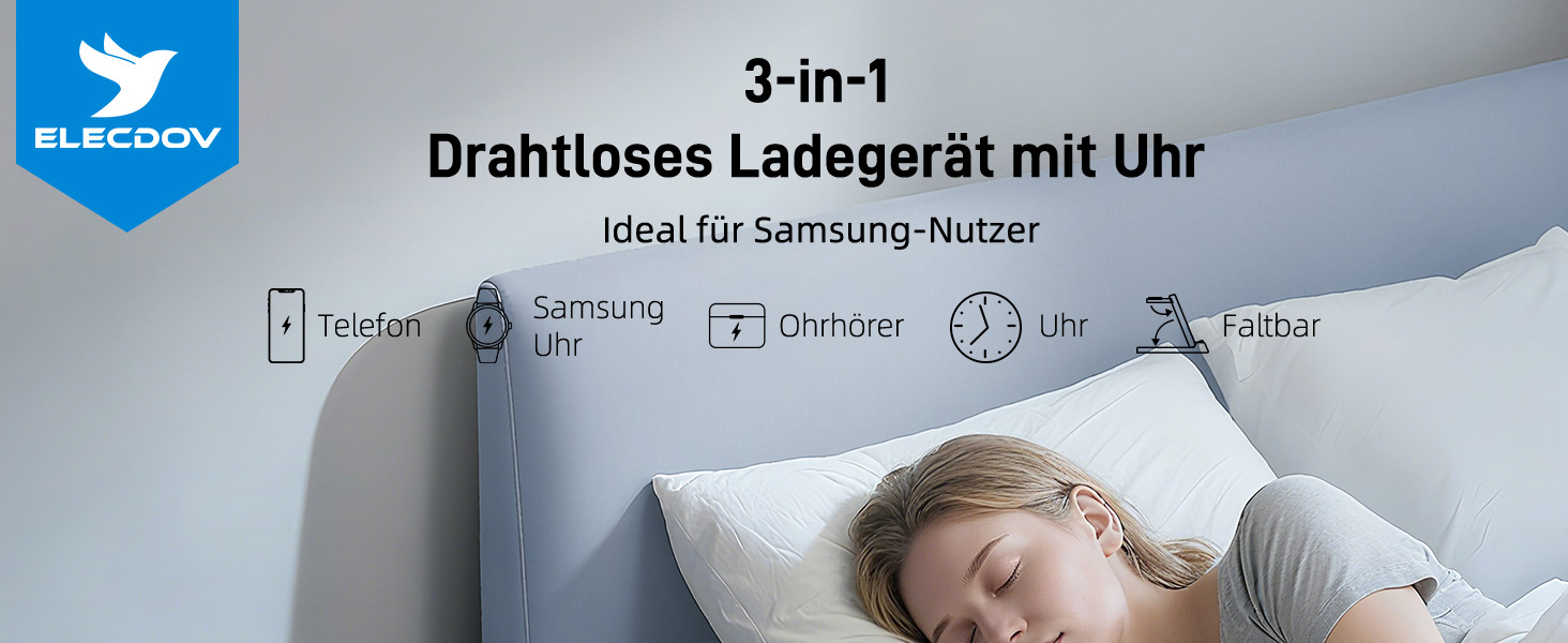 Бездротова зарядка для Samsung з годинником: станція для Galaxy S25 Ultra/S24/Z Fold 6/Flip 7/Bud, Watch, серій 8/7/6/5Pro, 3 в 1, сірий (білий)