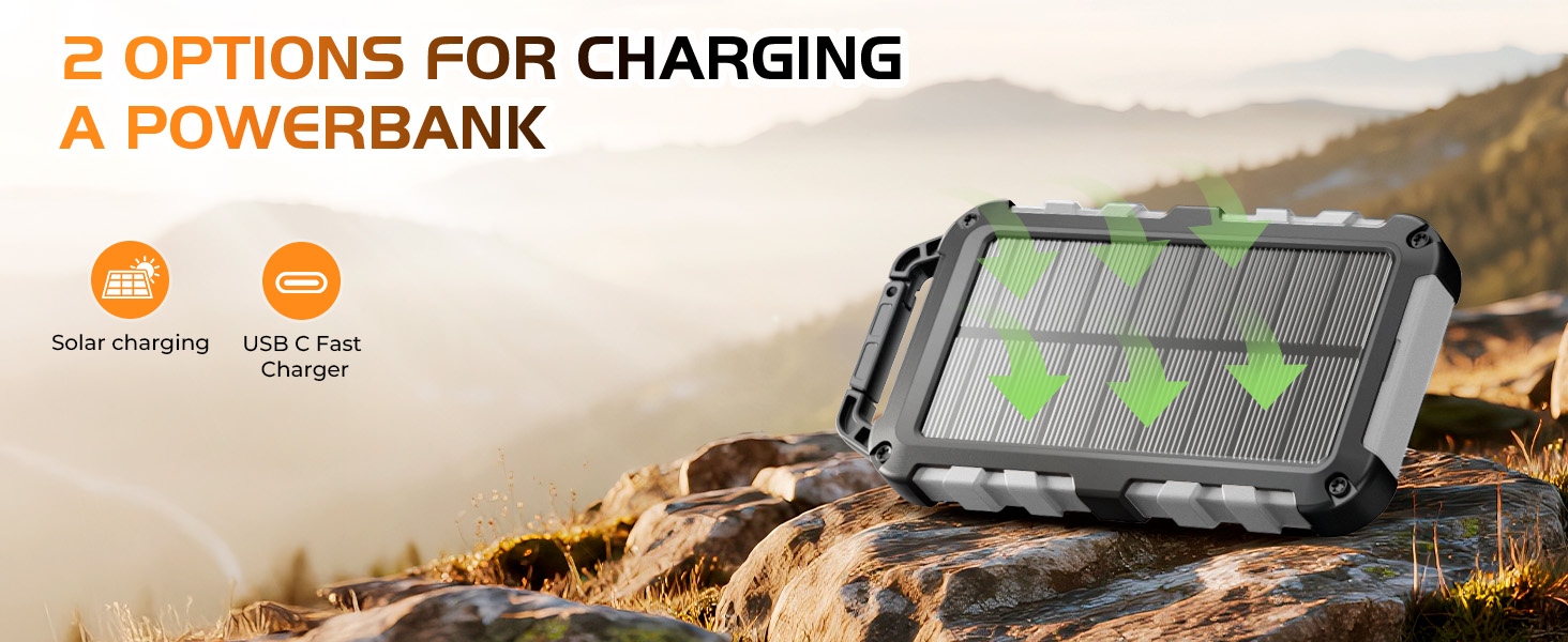 Портативний сонячний павербанк 26800mAh з LED ліхтариком, водонепроникний, 3 виходи USB, PD 15W, для кемпінгу та гаджетів (темно-сірий)