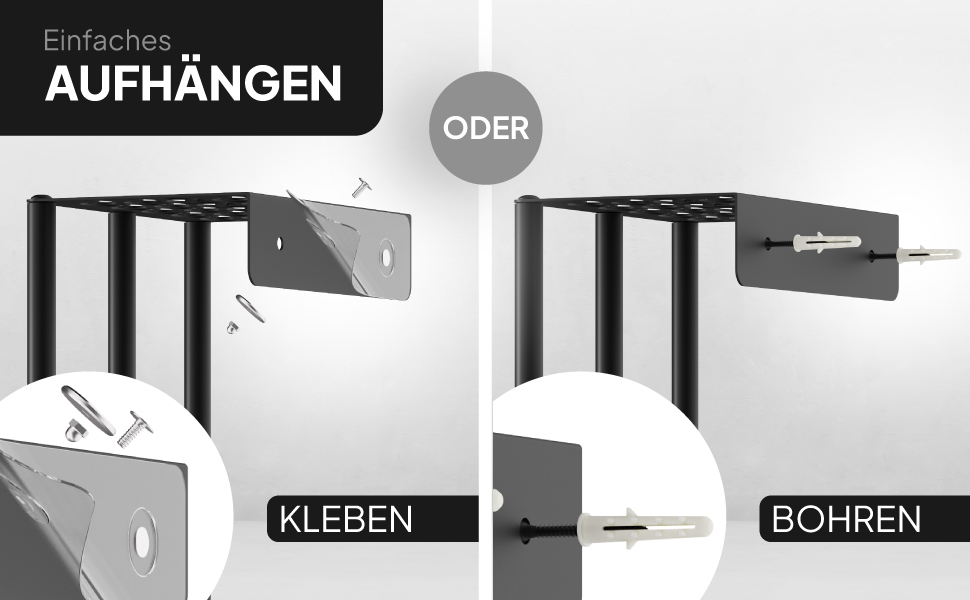 Тримач для рушників на стіну без свердління, чорний, 72,5 см - металева полиця для рушників у ванну кімнату, самоклеюча, для великих та маленьких рушників