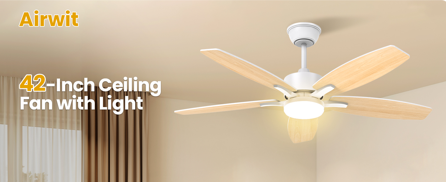 Стелянка вентилятор 106 см з підсвіткою, двосторонні лопаті, тихий вентилятор з LED-лампою та пультом керування, для спальні/вітальні, DC мотор, штанга світлого дерева