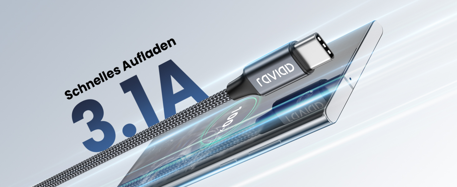 Кабель USB-C RAVIAD [4 шт. 0.5м, 1м, 2м, 3м] 3.1A, швидка зарядка, нейлон, для iPhone, Samsung, Huawei, сірий