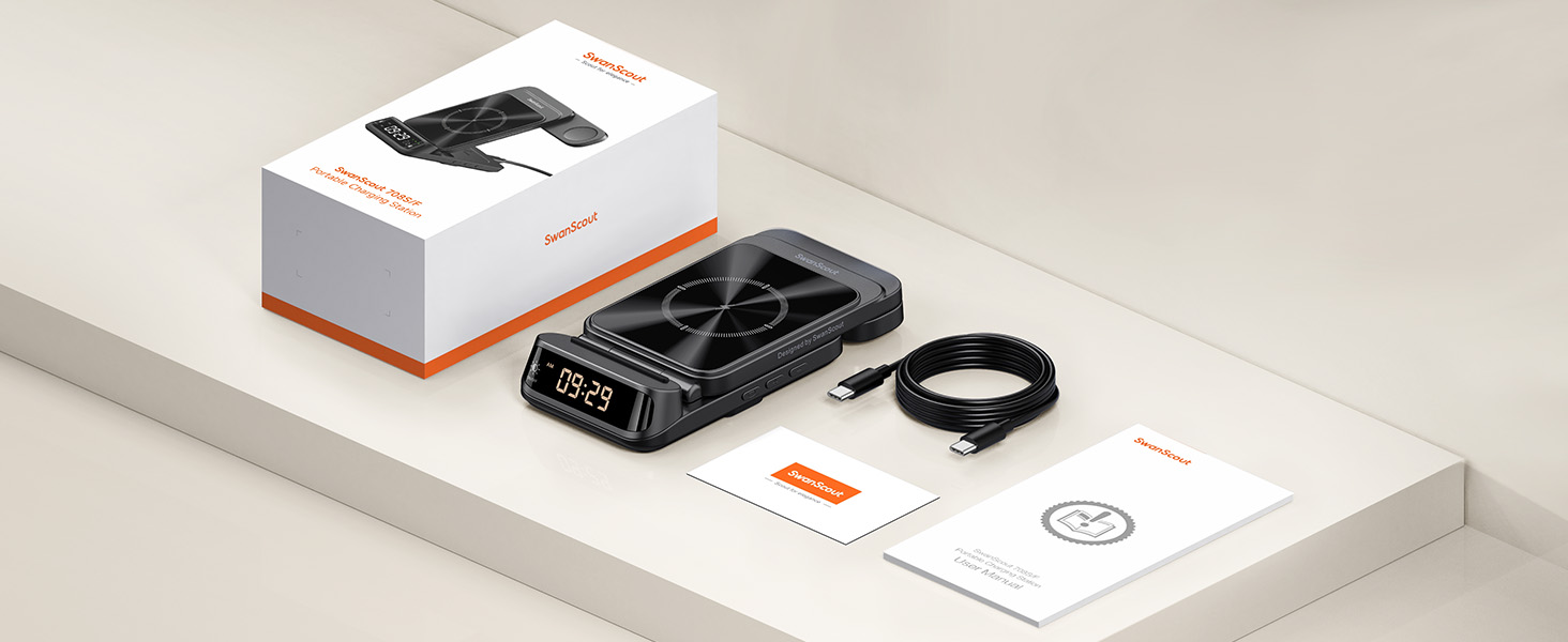 Бездротова зарядка SwanScout 708S для Samsung Galaxy S26 Ultra/+/S26/S25/S24/S23/S22/S21, Galaxy Watch Ultra/8/7/6/5/4, Galaxy Buds4 Pro (Без адаптера) Чорна