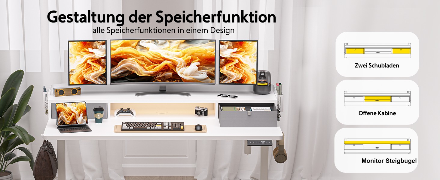 Electric Standing Desk with Drawers - 120x60cm Adjustable Height Desk for Home Office & DIY Pegboard