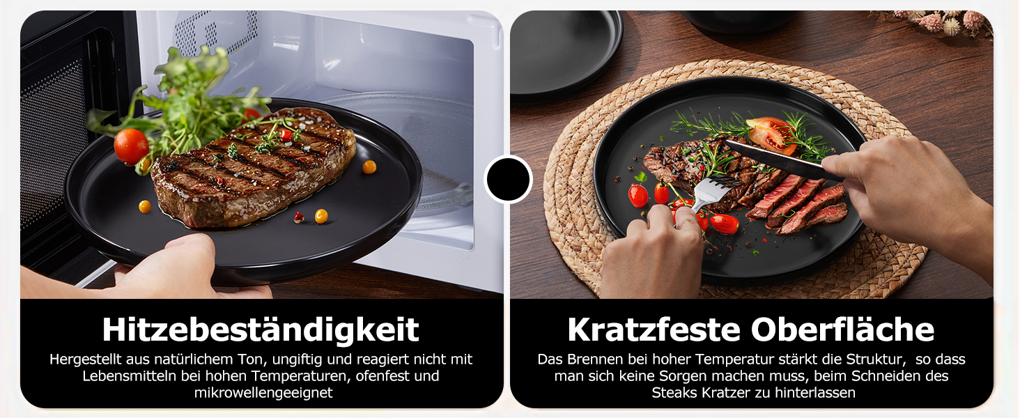 Набір посуду Onader на 6 осіб: 18-ти частинний сервіз з каменю, 6 тарілок, десертних тарілок, мисок, стійкий до миття в посудомийній машині та подряпин (Класичний чорний)