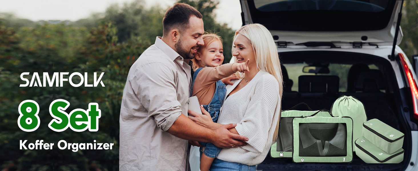 Органайзери для валізи - набір 8 шт. (зелені) - для подорожей, ручної поклажі, рюкзака