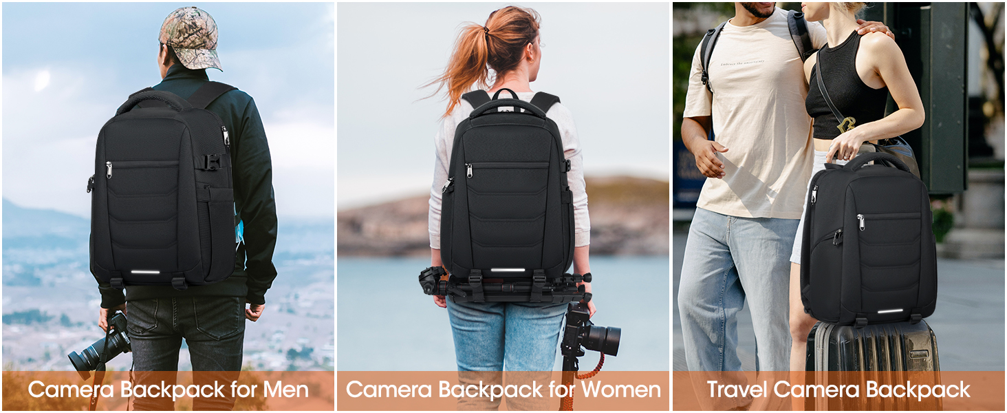 Рюкзак для фотокамери RAINSMORE – великий рюкзак для фотокамери, сумісний з Nikon, Canon, Sony, з відділенням для ноутбука 15.6 дюймів, чорний