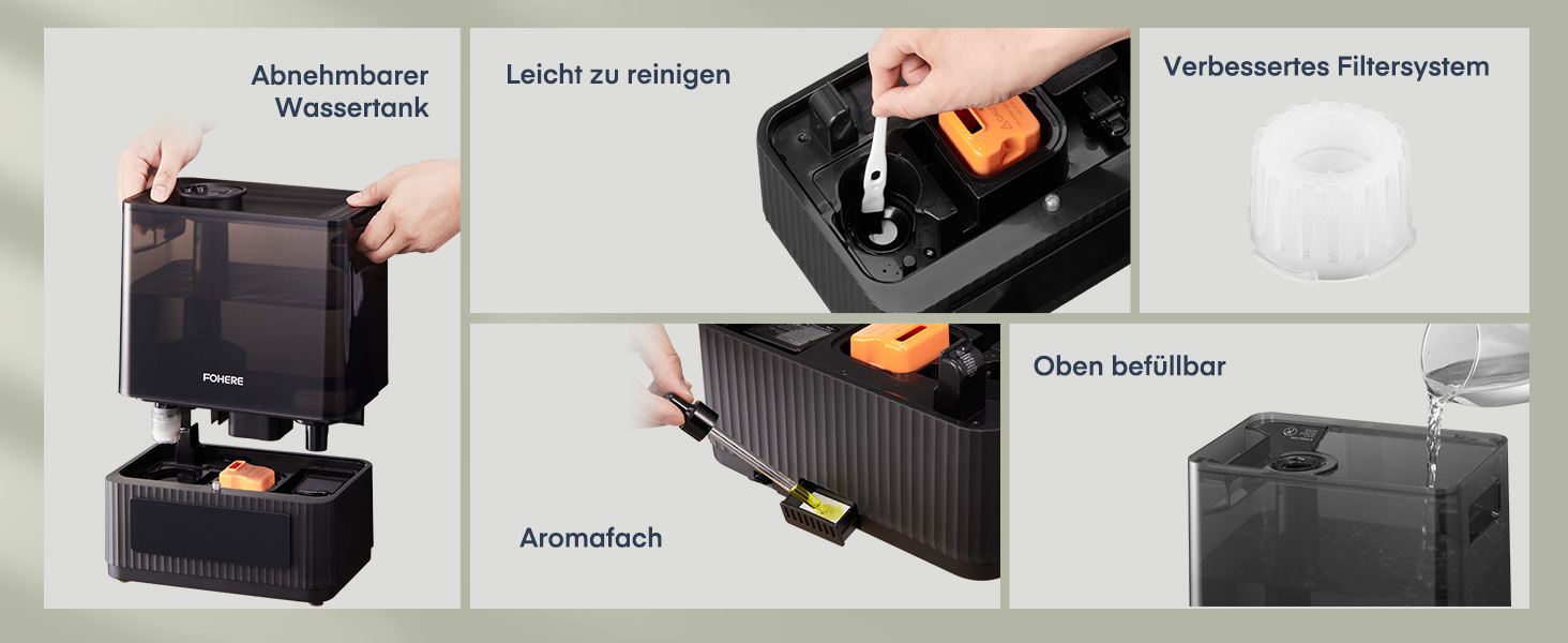 Зволожувач повітря FOHERE для спальні, 6 л, тихий, з теплим/холодним туманом, 60 годин роботи, дифузор для ефірних олій, режим сну, таймер 12 годин, нічник для дому, дитячої кімнати, рослин, немовлят та дітей