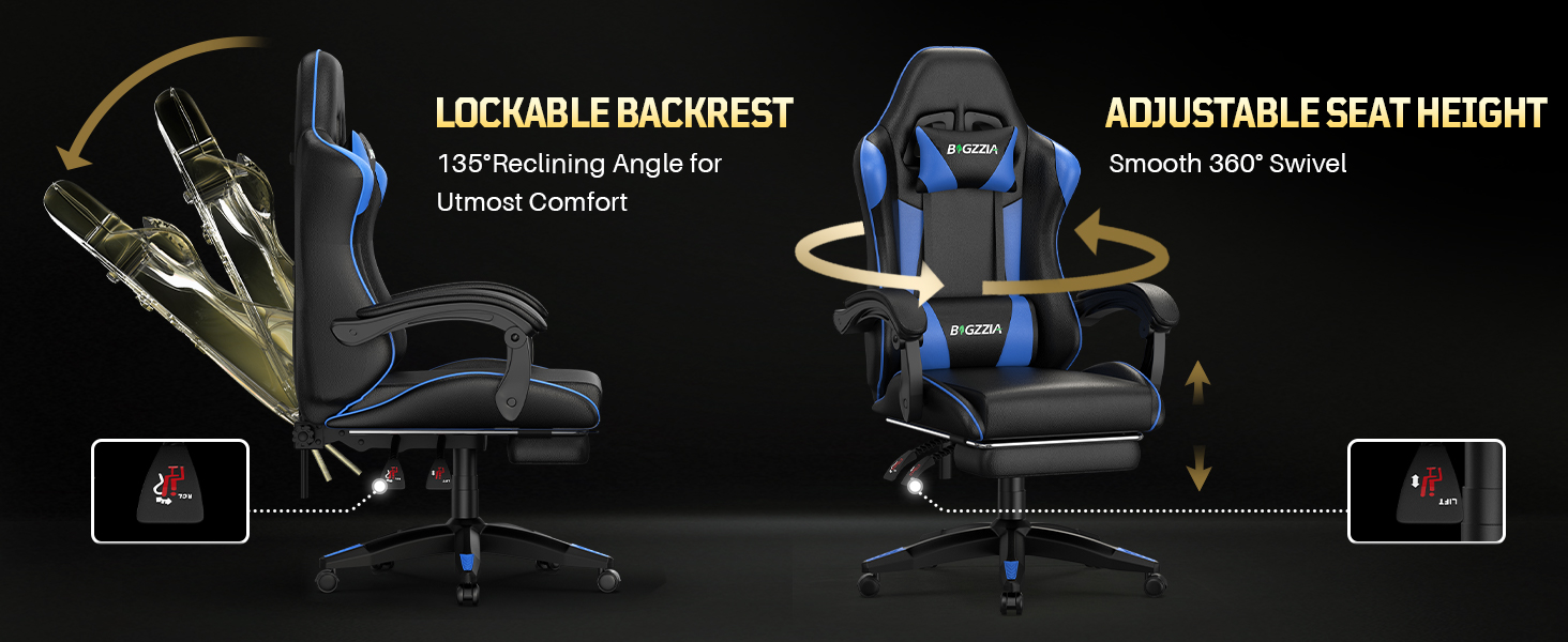 Ігрове крісло Bigzzia Ergonomic Gaming Stuhl з підставкою для ніг та функцією масажу, синій