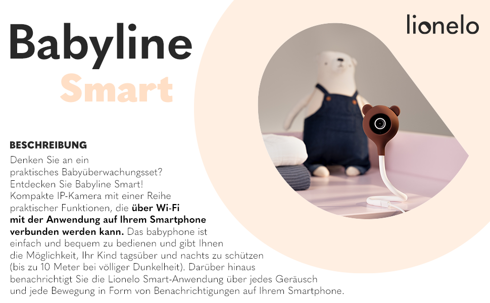 Дитячий відеомонітор Lionelo Care Babyline Smart з Wi-Fi, камерою, мобільним додатком та датчиками руху/звуку (білий)