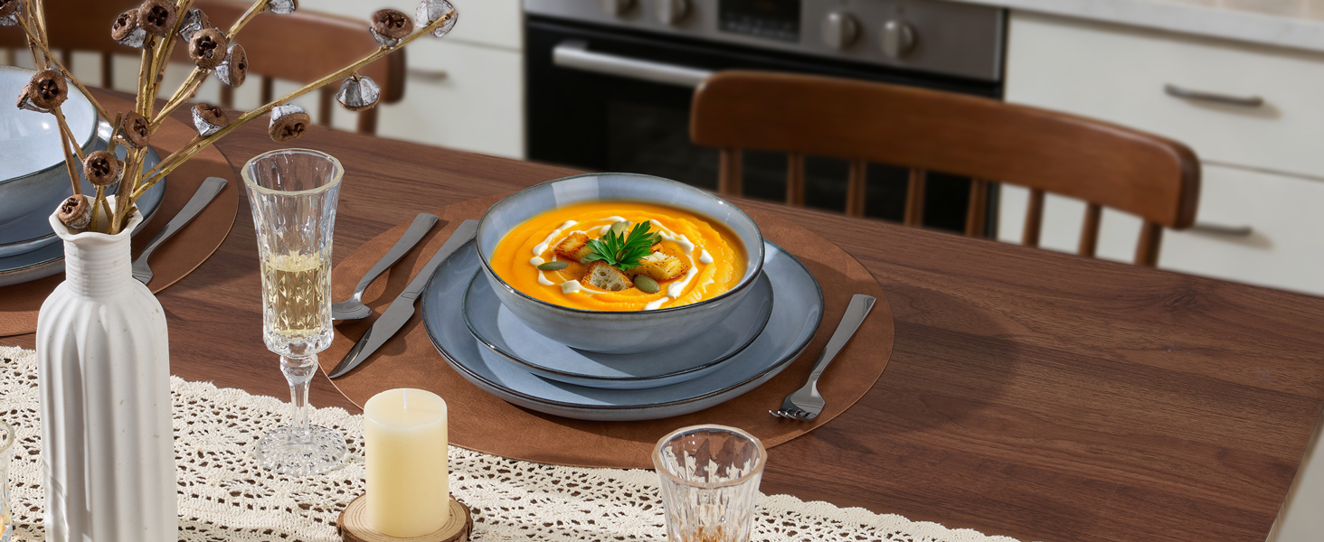 Сервіз Joyfair на 6 осіб, 18 предметів, керамічний, з тарілками для їжі, десерту та каші, безпечний для мікрохвильовки та посудомийної машини, колір: реактивний синій