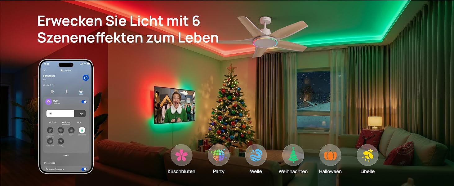 DREO Стельовий вентилятор з LED підсвіткою 132 см, диммування, RGB, DC мотор, управління через додаток та Alexa, білий