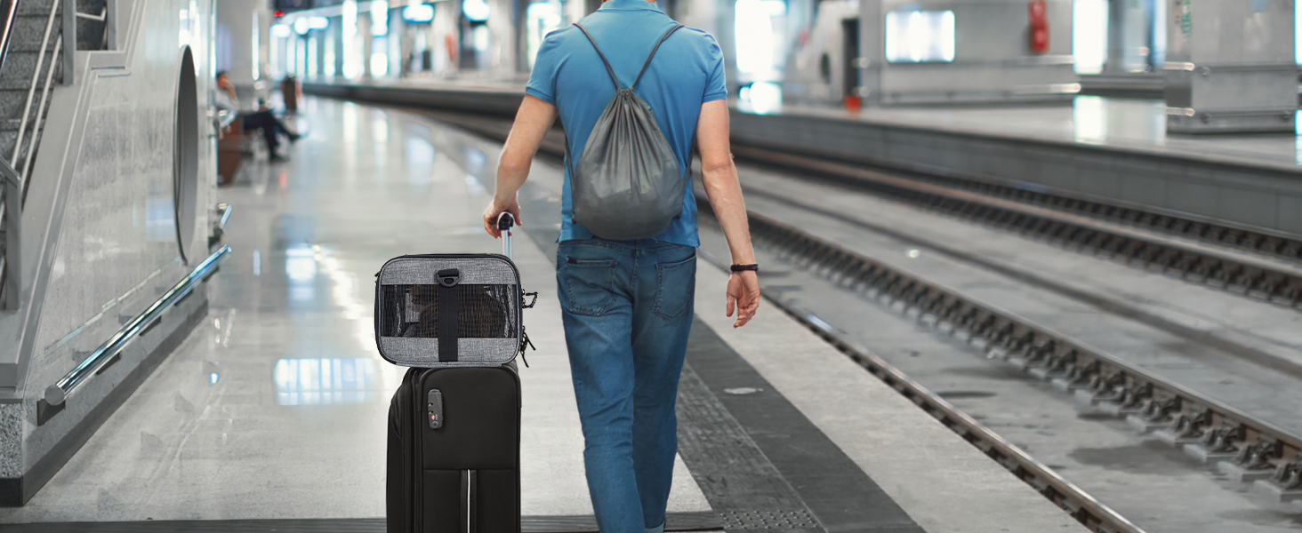 Транспортна переноска для котів та собак, складна, для авіаперельотів, сіра, 45 x 28 x 21 см