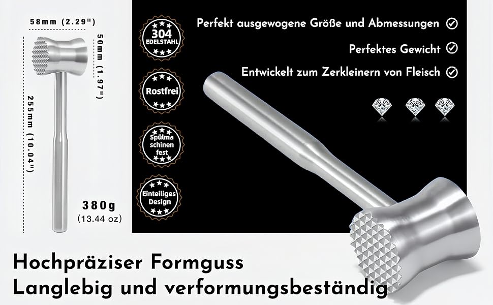 Ніж для відбивання м'яса Fleischklopfer з нержавіючої сталі, подвійний, для стейків, курки, свинини та яловичини, кухонний інструмент з 5-річною гарантією