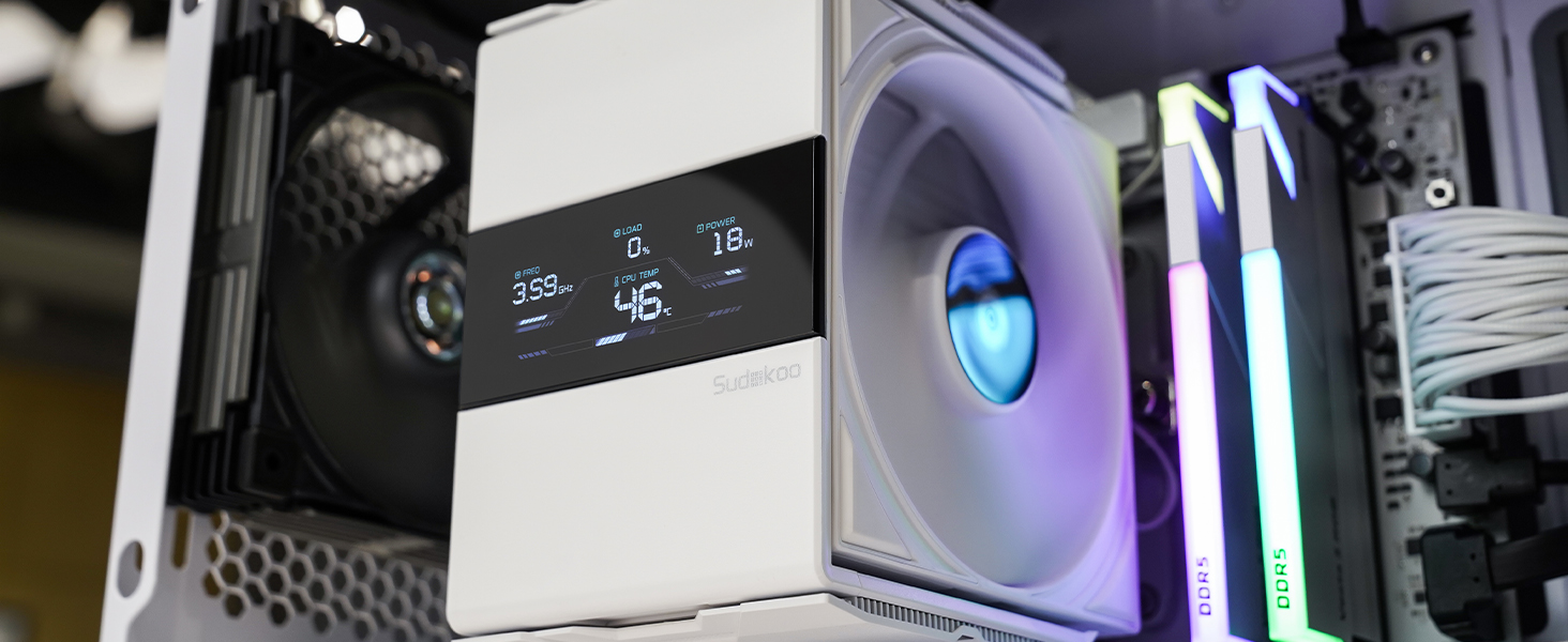 Система охолодження CPU Sudokoo SK700V AM5 з вентилятором 120 мм, дисплеєм, 7 heatpipes та гарантією 5 років