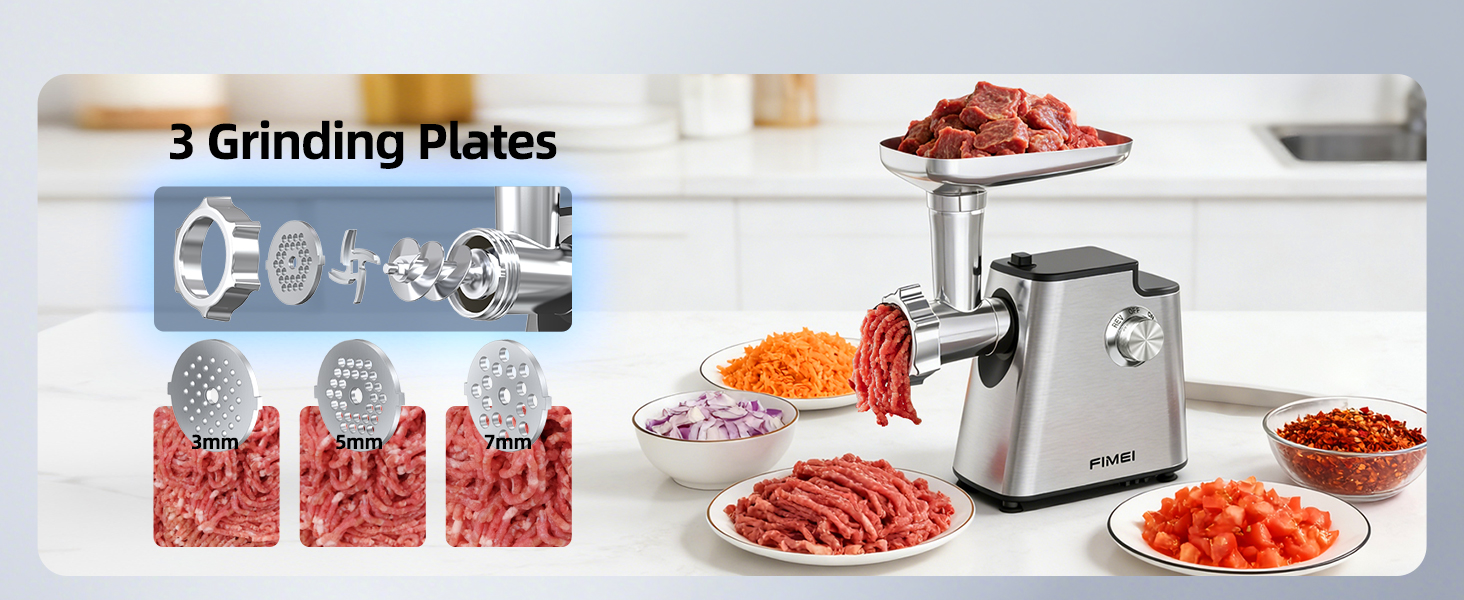 М'ясорубка електрична FIMEI 4-в-1 з насадками для ковбас та печива, нержавіюча сталь