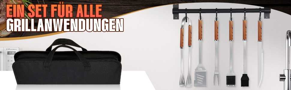 Набір гриль-посуду, 6 предметів, нержавіюча сталь, з сумкою. Професійний набір для гриля, барбекю, кемпінгу