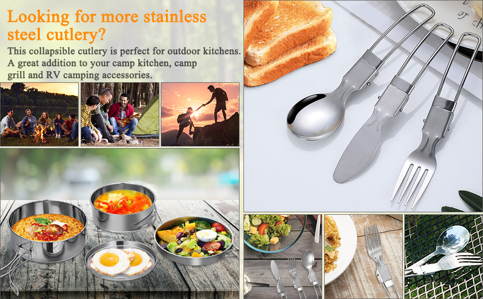 Набір кухонного посуду для кемпінгу на 2-3 особи з нержавіючої сталі: 7 предметів для пікніків, походів та кемпінгу