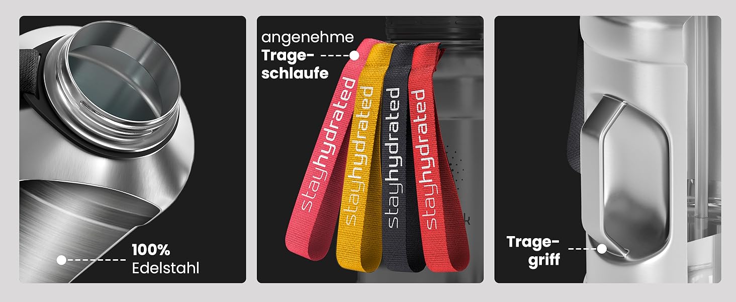 Спортивна пляшка з нержавіючої сталі ACTIVE FLASK 2 л з трубочкою, 3 кришки, BPA-free, не протікає, для газованої води, XL пляшка для спорту, фітнесу, туризму