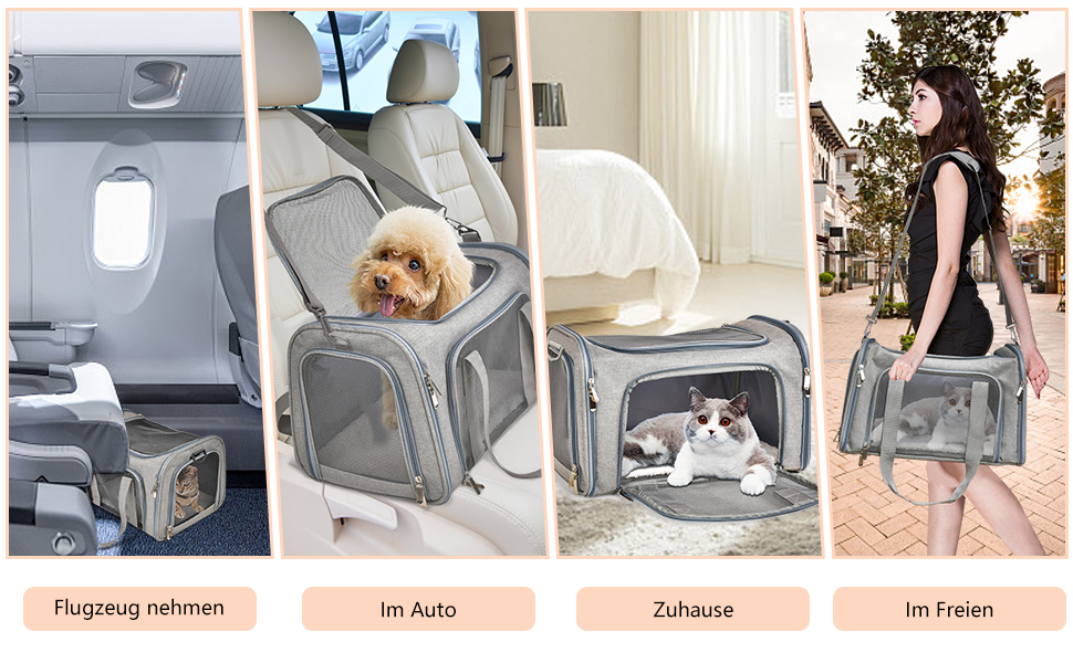 Транспортна сумка для кота та собаки, складана переноска для домашніх тварин середнього розміру (51x33x33 см, чорна)