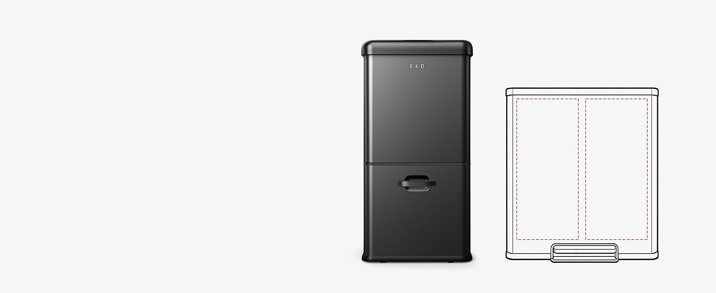Сортувальний контейнер для сміття EKO Mirage Plus 3 відділення (15л + 15л + 30л), сенсорний, нержавіюча сталь, 60л, з пластиковими відрами
