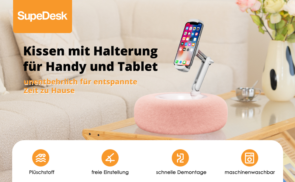 Тримач-подушка SupeDesk для Kindle, iPad та планшетів (4,7-13 дюймів), м'яка підставка для ліжка та дивана, рожева