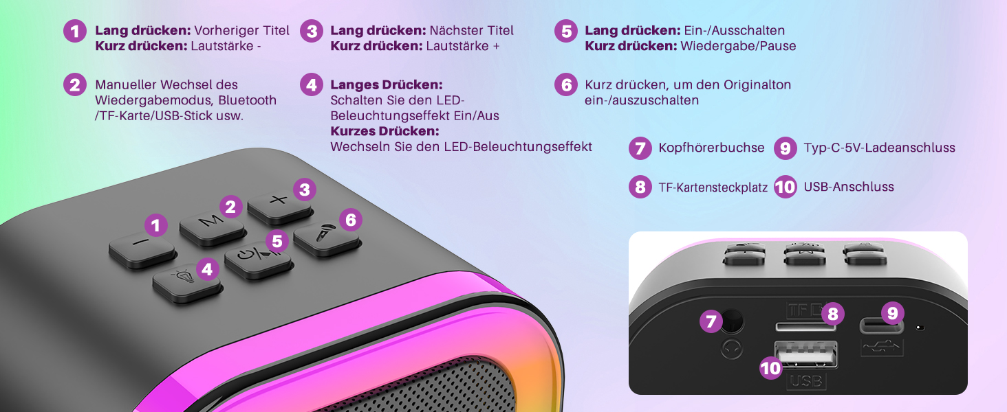 Караоке-машина для дітей 3-12 років Dislocati з 2 мікрофонами Bluetooth, портативна музична іграшка зі світлодіодним підсвічуванням, чорна