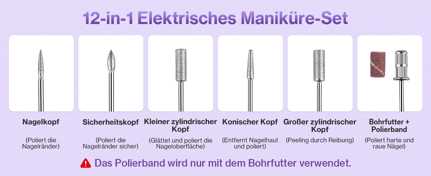 Електрична шліфувальна машинка для нігтів (нагельфрайзер) з LCD-дисплеєм, 45000 об/хв, професійний набір для манікюру та педикюру з мультифункціональною базою та сенсорним керуванням, фіолетовий