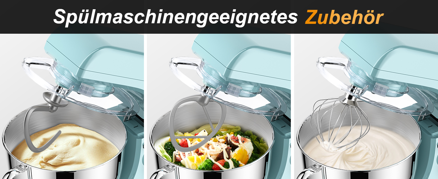 Кухонний комбайн-міксер 1300W з планетарним змішуванням, чаша 5.5л з нержавіючої сталі, 10 швидкостей, набір насадок та захист від бризок, Блакитний