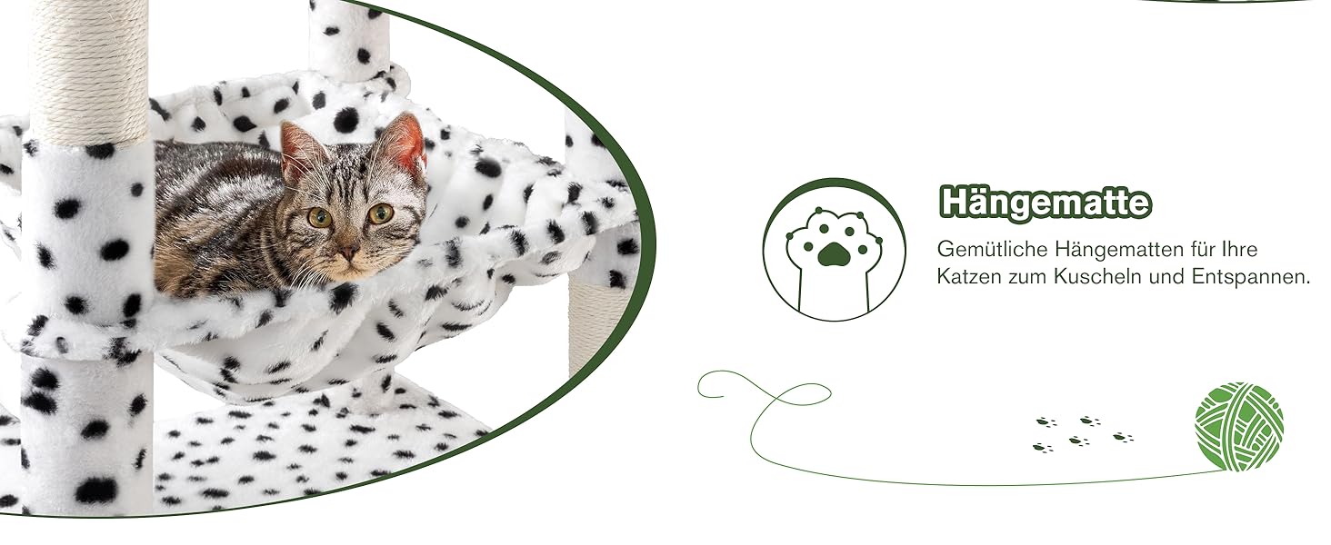 Котячий будиночок MUTICOR з когтеточкою, 206 см, багатоярусний, для великих котів, з лежаком-гамаком, широка база, колір: білий та чорний