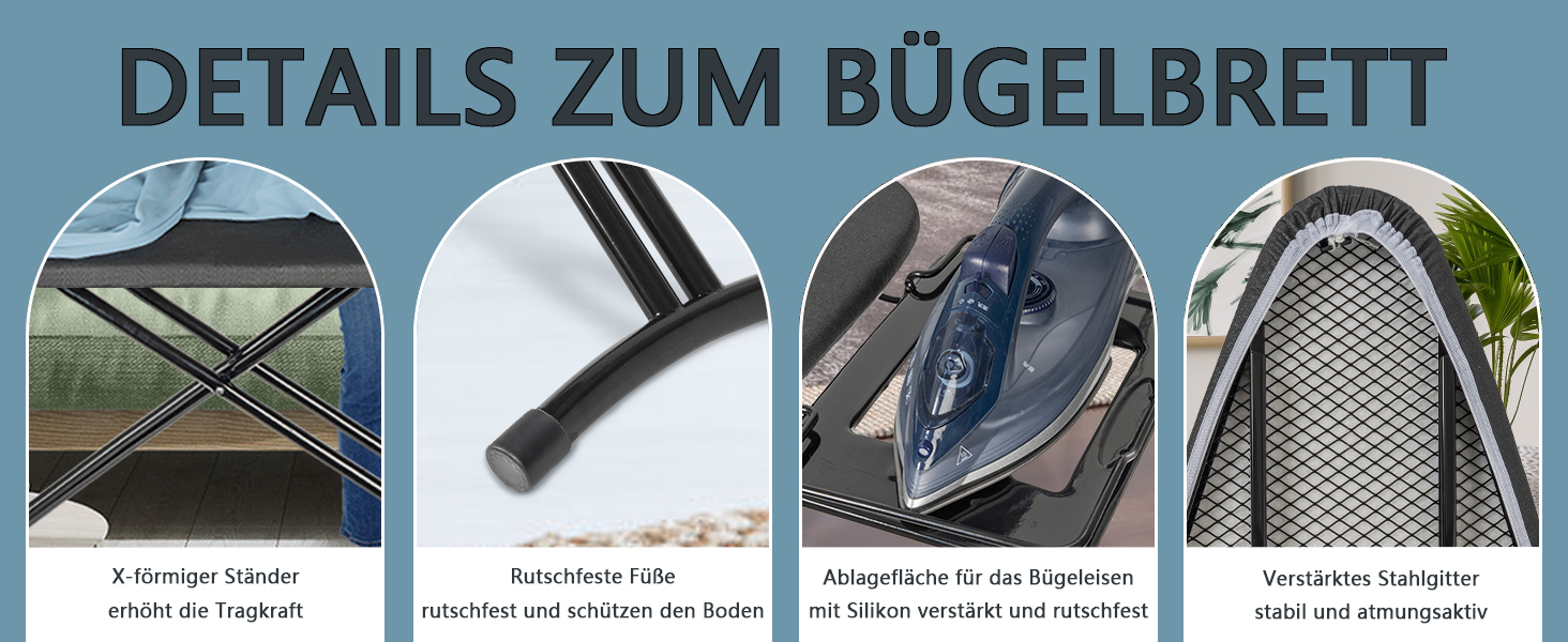 Відкидна прасувальна дошка з підставкою для праски, регульована по висоті, з неслизькими ніжками, компактна, чорна (122 x 38 см)