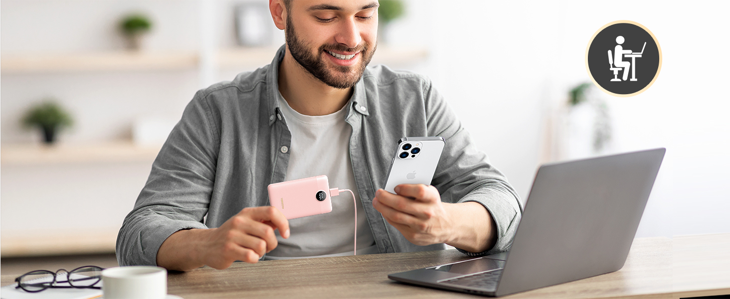 Powerbank VEEKTOMX 10000mAh з PD3.0 та QC3.0, 22,5W, Mini, USB-C, для iPhone/iPad/Samsung/Huawei/Xiaomi/OnePlus, білий/рожевий