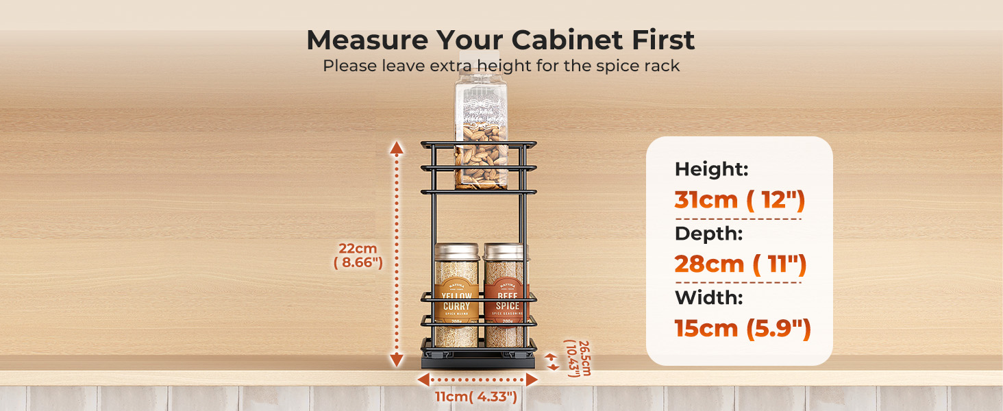 Організатор для спецій Orimade, висувна полиця для спецій, 3 шт., чорний