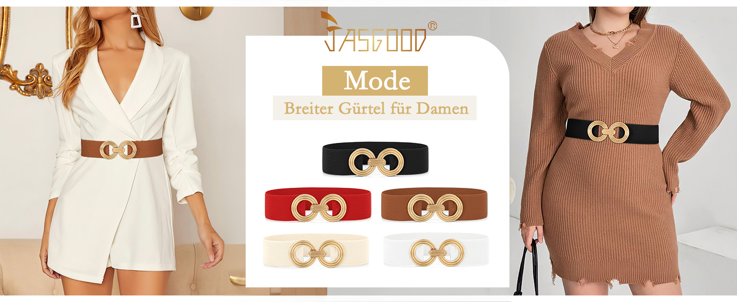 Жіночий широкий еластичний пояс JasGood з золотою пряжкою, чорний, L (81-90 см)