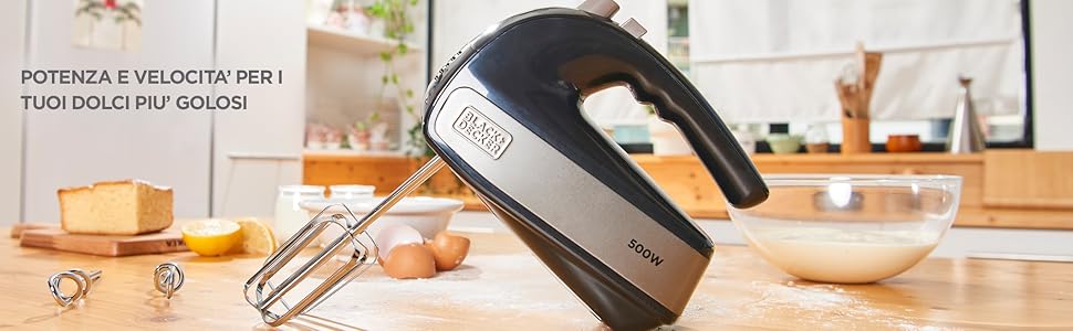 Ручний міксер Black+Decker BXMX500E, 500W, нержавіюча сталь, сірий/чорний
