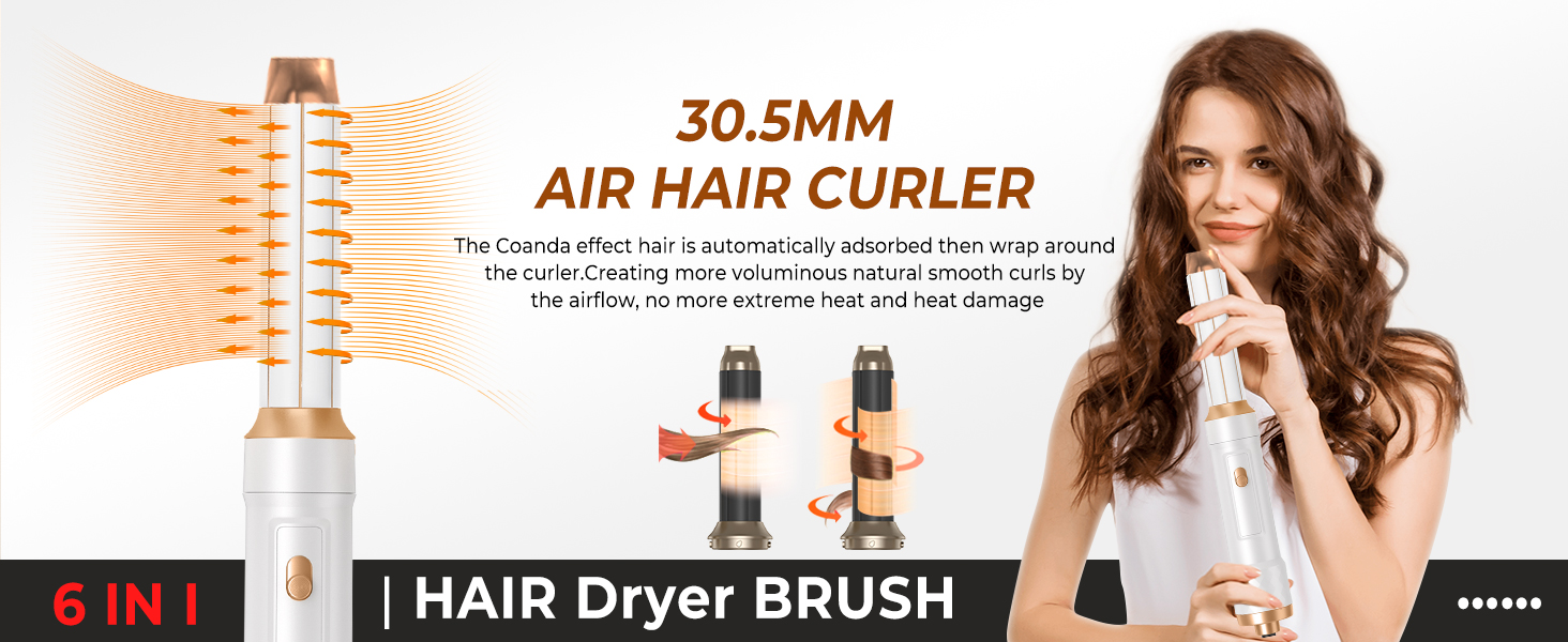 Набір для укладки волосся Pro Hairstyler 6 в 1: фен-щітка, локони, об'єм, сушка, випрямлення | Atopskins | 1000W