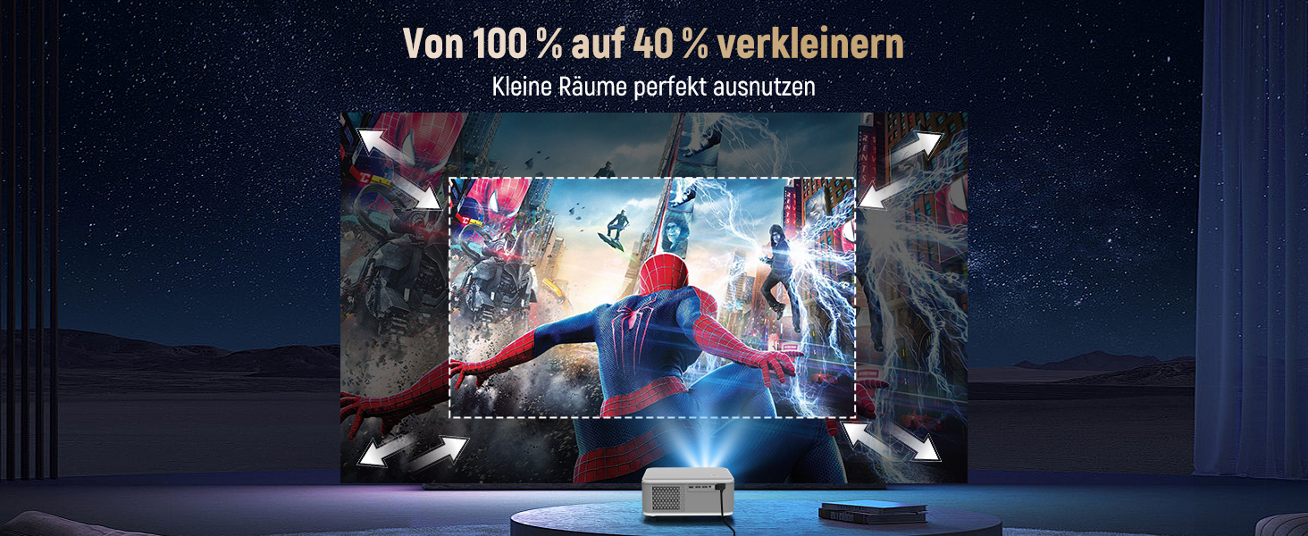 Портативний проєктор Mini Beamer 4K/1080p з Wi-Fi 6 та Bluetooth 5.4. Підтримка Auto Keystone, 200-дюймовий екран, сумісний з ноутбуками, смартфонами та TV (сірий)