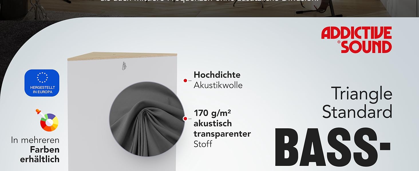 Бас-пастка для кутів Addictive Sound Standard — Студійна акустична панель (басова пастка) зі спеціальної мінеральної вати, 80-2000 Гц, бежева, 98 см, Made in EU