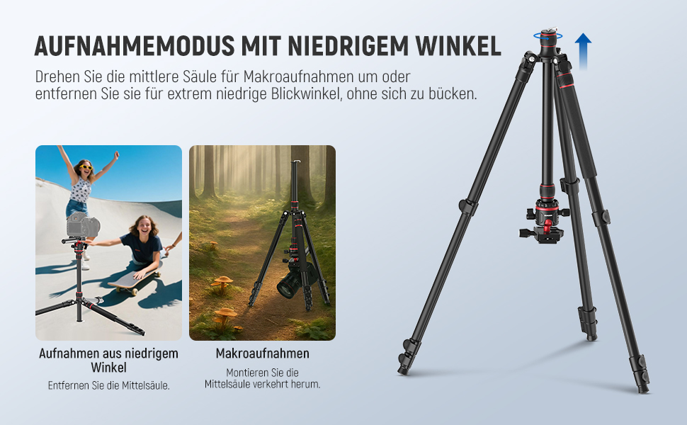 Штатив-монопод NEEWER BASICS TP08 для DSLR та відеокамер, компактний легкий штатив для подорожей з 360° кульковою головкою, Arca-типом швидкої зміни та реверсивною центральною колоною, навантаження до 6 кг