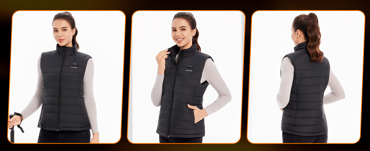 Тепла жилетка для жінок з акумулятором 18400mAh 7.4V – 8 зон нагріву, водовідштовхувальна, легка, пральна, для активного відпочинку, чорна