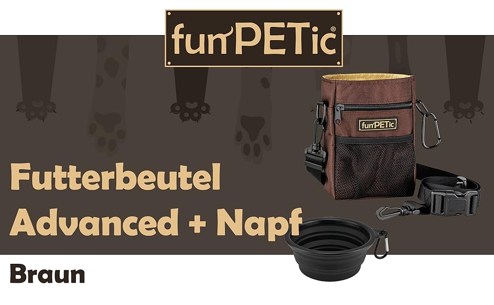 Футляр для корму funPETic з силіконовою мискою та кишеньками для ласощів, 4 відділення, карабін, для собак та коней