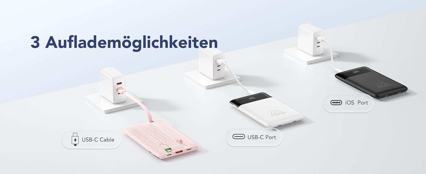 Повербанк VEGER 10000mAh 22.5W з вбудованим кабелем USB-C, швидка зарядка, білий