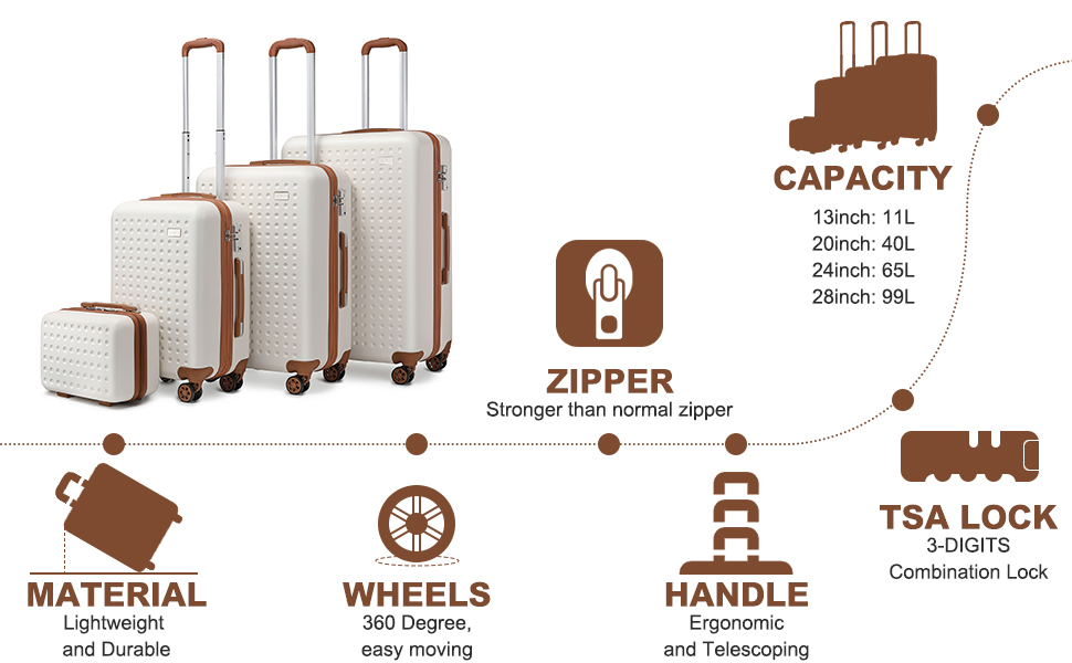 Чемодан-тележка KONO з жорсткою оболонкою, 76 см, 100 л, білий