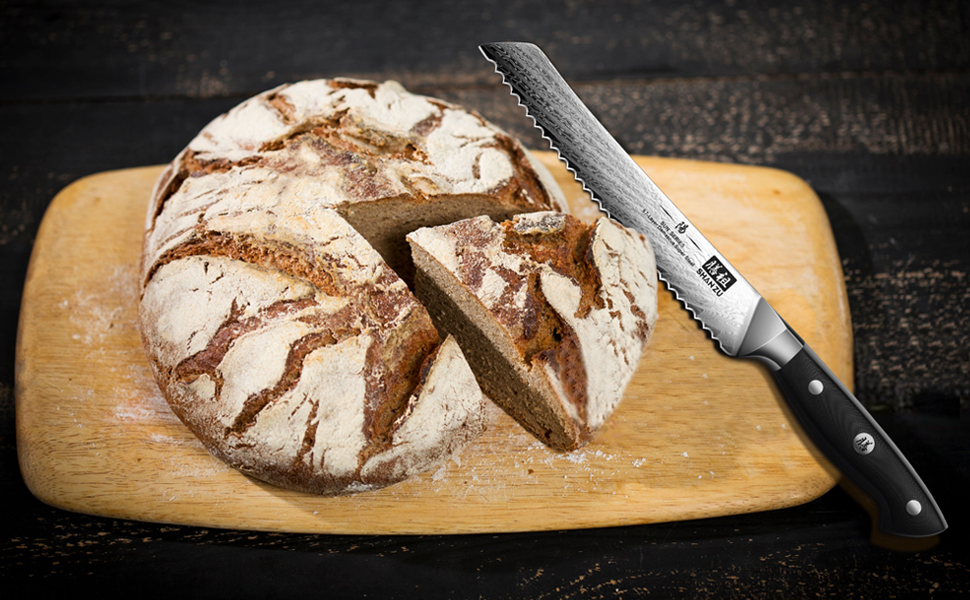 Японський ніж SHAN ZU Damastus Chef's Knife 20 см з нержавіючої сталі AUS10, 67-шарів дамаска, з ручкою G10, подарункова коробка