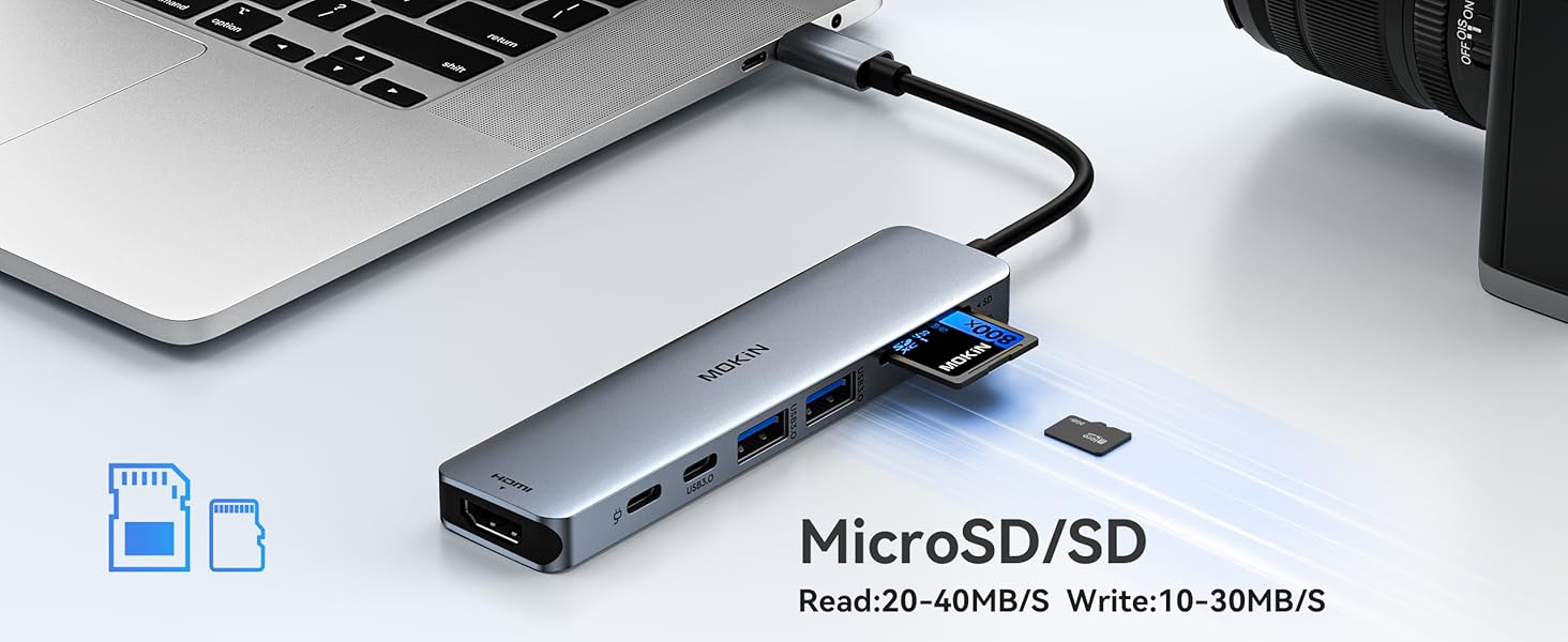 MOKiN USB-C хаб 6-в-1: HDMI 4K, 2xUSB 3.0, USB 2.0, SD/MicroSD, для MacBook, XPS та інших пристроїв