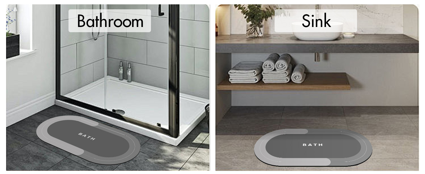 Килимок для ванної кімнати, гумовий, швидковисихаючий, неслизький, 40 x 60 см (Світло-сірий)