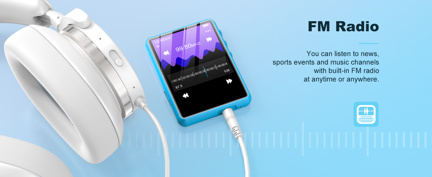 MP3 плеєр SWOFY з Bluetooth 5.3, 64GB HiFi музичний плеєр з динаміком, FM-радіо та диктофоном, 2.4